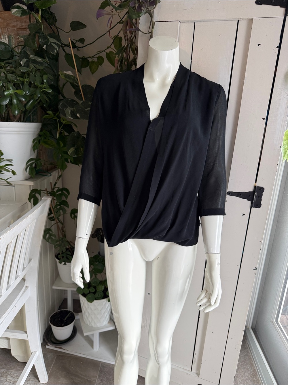 Aritzia Babaton Black Draped V-Neck Women's Top 100% silk